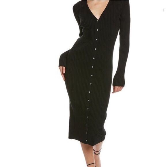 525 Dresses & Skirts - 525 Black Ribbed Midi Button Down Long-sleeve Dress(Size XS)